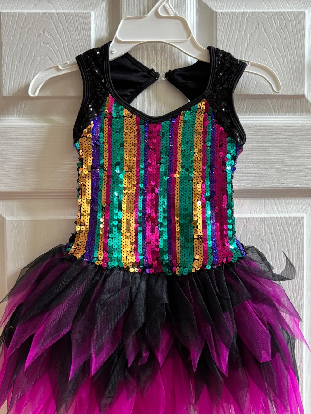 Girls Black Tulle Tutu Dress with Multicolor Sequin Bodice